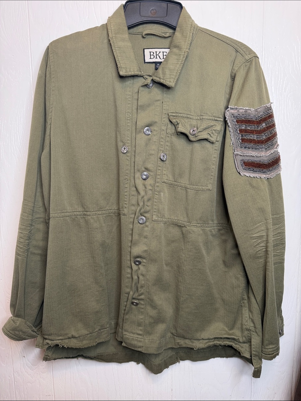 BKE Olive Green Military Field Jacket with Sleeve Patch XL